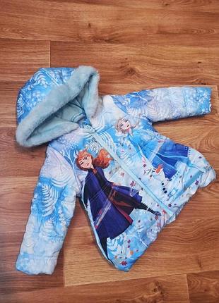 Тепла куртка на дівчинку зріст 86 анна і ельза