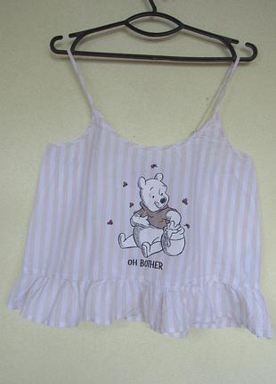 Пижамная коттоновая майка в полоску с веселым принтом