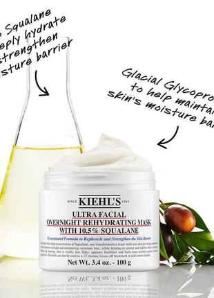 Зволожуюча нічна маска kiehl's ultra facial overnight And face mask with 10.5% squalane 28 ml