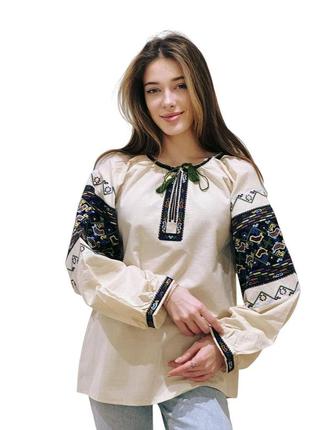 Колоритна блуза вишиванка, українська вишиванка, етно сорочка з вишивкою2 фото