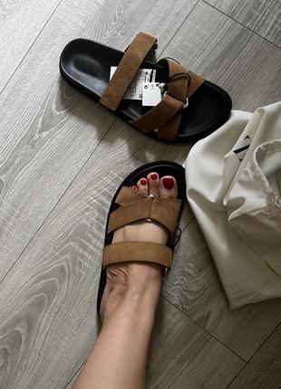 Сандалии шлепанцы натуральная замша zara