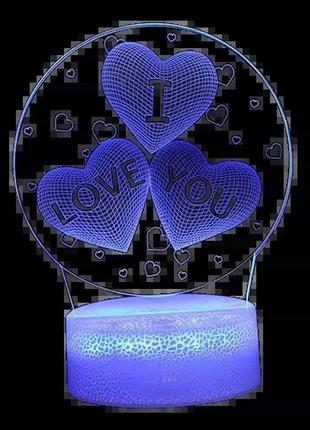 3d ночник в виде сердца с надписью i love you прикроватная лампа led 7 цветов свечения