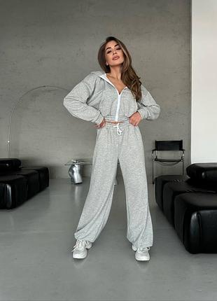 ❗️ не кошлатиться ❗️ женский спортивный костюм укороченный худи на молнии с капюшоном и штаны джоггеры петля