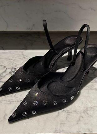 Туфли бархатные alexander wang черные каблуки со стразами