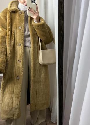 Бежева зимова довга тепла шуба h&m