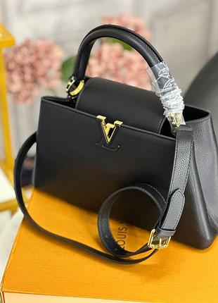 Сумка брендовая кожаная черного цвета люкс качество в стиле эхо виттон