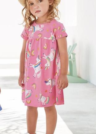 Платье 👗 трикотажное с коротким рукавом хлопковое принт единорог 🦄 next (англия)
