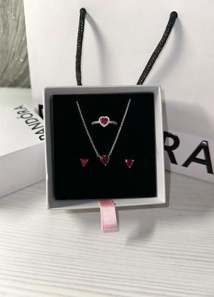 Комплект женские украшения pandora | кольцо, цепочка, подвеска на подарок