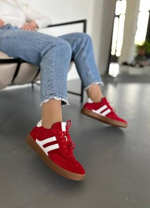 Трендовые кеды, к130, красный, натуральная замша