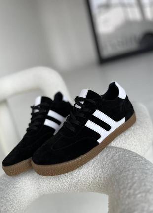 Трендовые кеды, к130, черные, натуральная замша/кожа