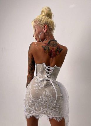 Мереживна корсетна сукня міні зі шлейфом, атласна сукня міні з мереживом, святкове плаття...