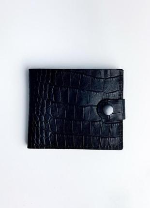 Классический кошелек из натуральной гладкой кожи тиснения крокодил черный цвет