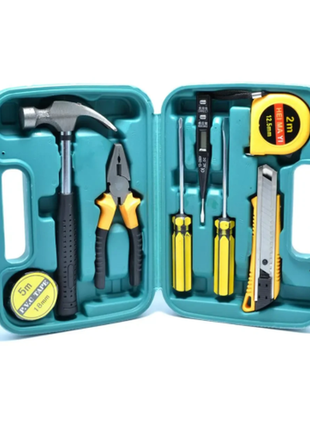 Набор инструментов для дома или гаража (молоток, отвертки, пассатижи, рулетка, нож) в кейсе 9 в1