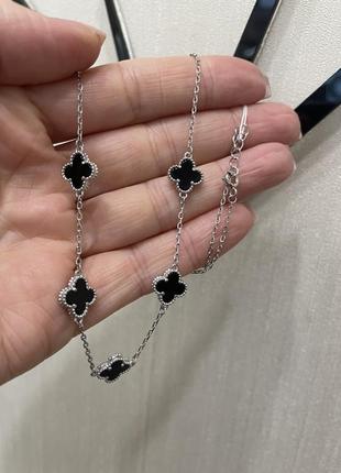 Серебряное колье с ониксом в стиле ван клиф 925 проба