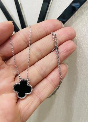 Срібне кольє з оніксом в стилі ван кліф 925 проба4 фото