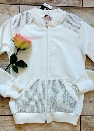 Кофта для девочки 152 см белая нарядная на молнии турция