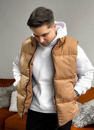 Чоловіча утеплена жилетка бежева6 фото