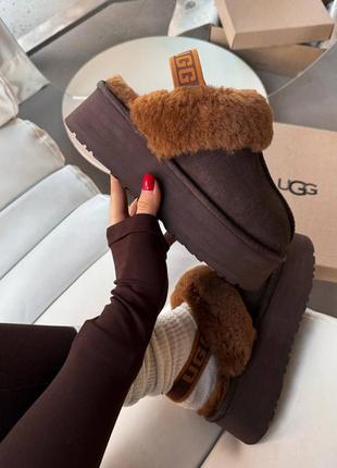 Ugg funkette platform brown, угги женские коричневые на платформе, угги женски на толстой подошве