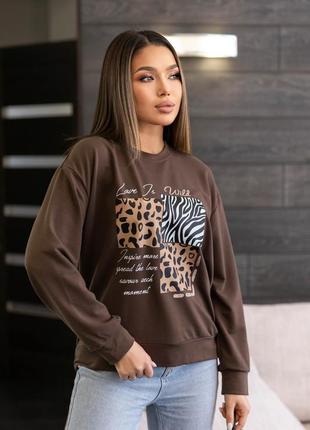 Женский свитшот кофта лео зебра принт