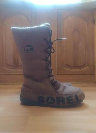 Зимние сапоги/сапоги канадского бренда sorel натуральная кожа, водонепроницаемые, коричневые высокие
