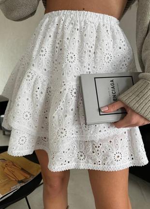 Женская трендовая юбка / та же белая юбка с дирочками / трендовая юбка хлопок / очень качественная 💎