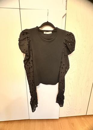 Трикотажная кофта с рукавами из прошвы, zara.