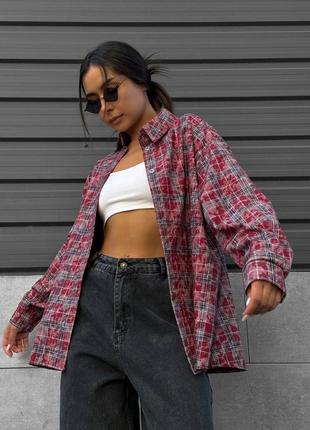 Фланелевая красная рубашка в клетку длинный рукав | рубашка