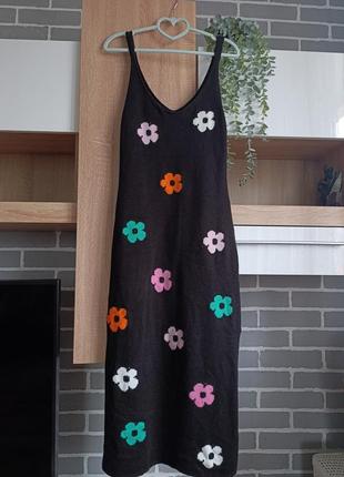 H&m трикотажное платье с цветами, длинное платье сарафан, туника