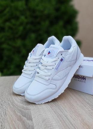 Мужские качественные и стильные кроссовки reebok classic белые с перфорацией