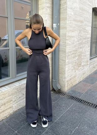 Вязаный костюм тройка топ кардиган и брюки хлопок