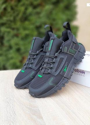 Чоловічі якісні та стильні кросівки reebok zig kinetica edge чорні з зеленим