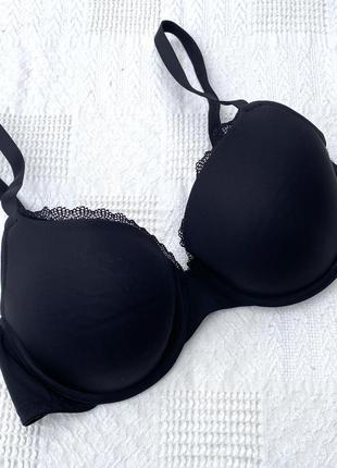 Чорний гладкий бюстгальтер ліф ліфчик в ідеалі з пушап 80d