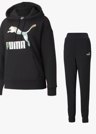 puma Костюм женский спортивный костюм на флисе худи и штаны classic logo hoodie