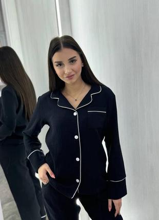 Муслиновая пижама женская рубашка с длинным рукавом на пуговицах и брюки | хлопковая пижама | домашний комплект