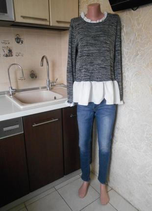 #распродажа!#трикотажный свободный свитшот с белой блузой обманкой #