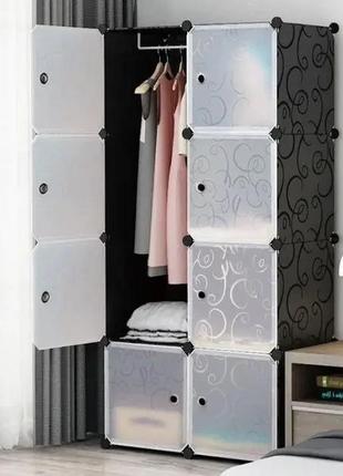 Пластиковый складной шкаф storage cube cabinet 75х37х145 см черный сборный органайзер для одежды