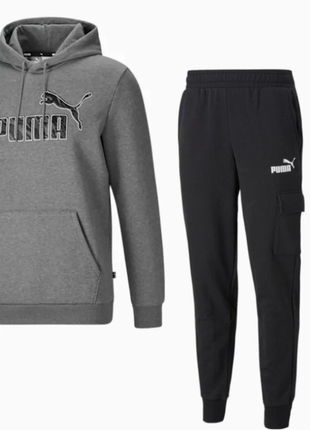 Puma мужской спортивный костюм худи и штаны men's medium gray heather logo graphic