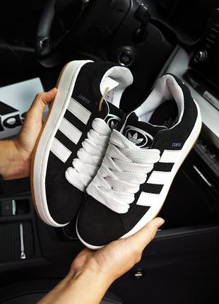 Женские кроссовки adidas campus черные (коричневая подошва)