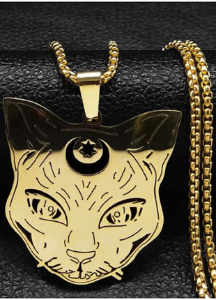 Ведьмин кот желтый металл с цепочкой 60см.