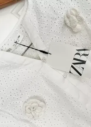 Zara вышитая блузка кофта с вязаными цветами кроше р.164