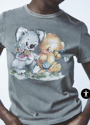 Вареная футболка антрацит zara футболка серая принт мишки