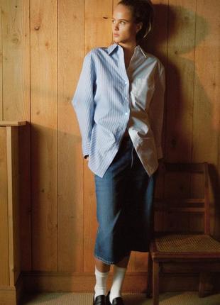 Поплиновая рубашка оверсайз с контрастными полосками2 фото