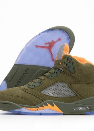 Мужские кроссовки jordan 5 retro green orange