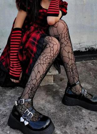 Колготы черные сетевые прозрачные в паутинку колготки сеточка готика