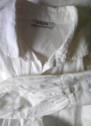 Р 10-12 / 44-46-48 стильная базовая белая блуза рубашка с пышным рукавом хлопок pieces7 фото