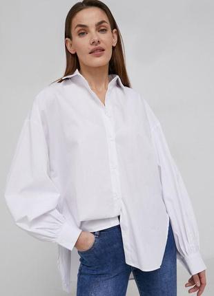 Р 10-12 / 44-46-48 стильная базовая белая блуза рубашка с пышным рукавом хлопок pieces3 фото