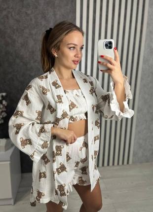 Костюм тройка (халат, шорты, топ)