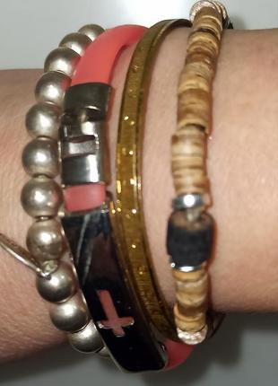 Браслеты на руку набор браслетов силиконовый из кокоса с бусинами металлический