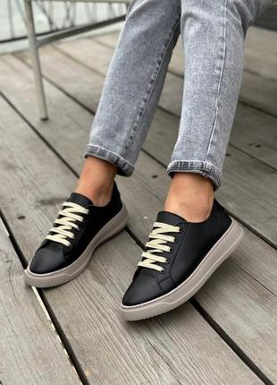 Черные кожаные кеды 🌿 22325