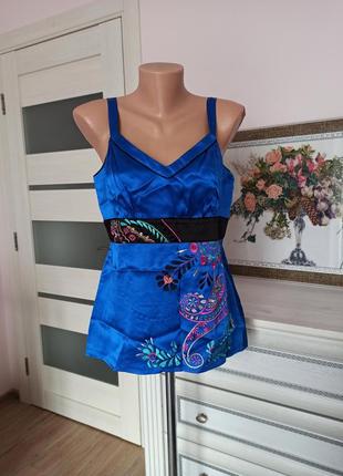 100% шелк яркий шелковый топ с вышивкой